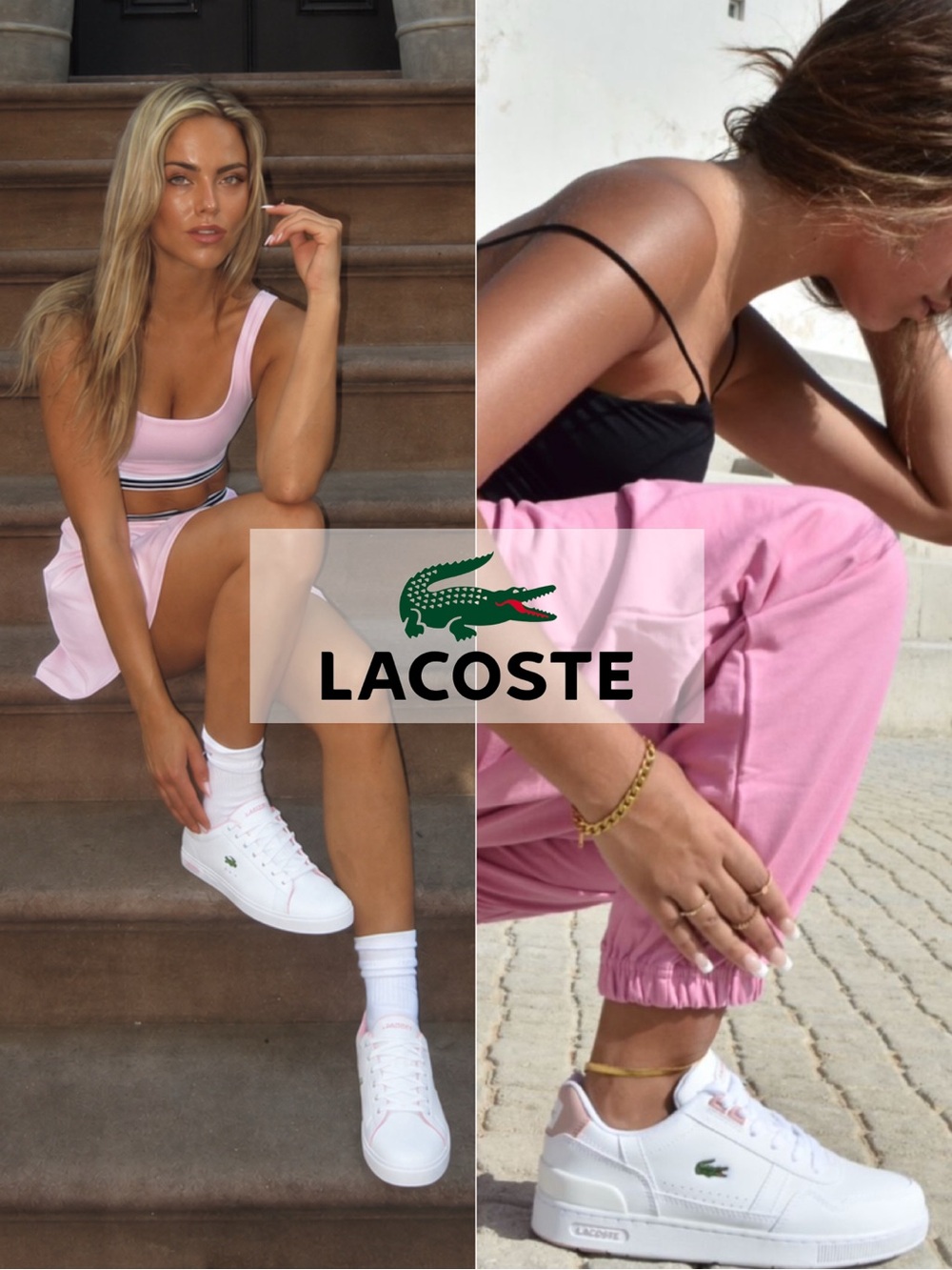 NWT • Lacoste White + Pink Court Base Sneakers